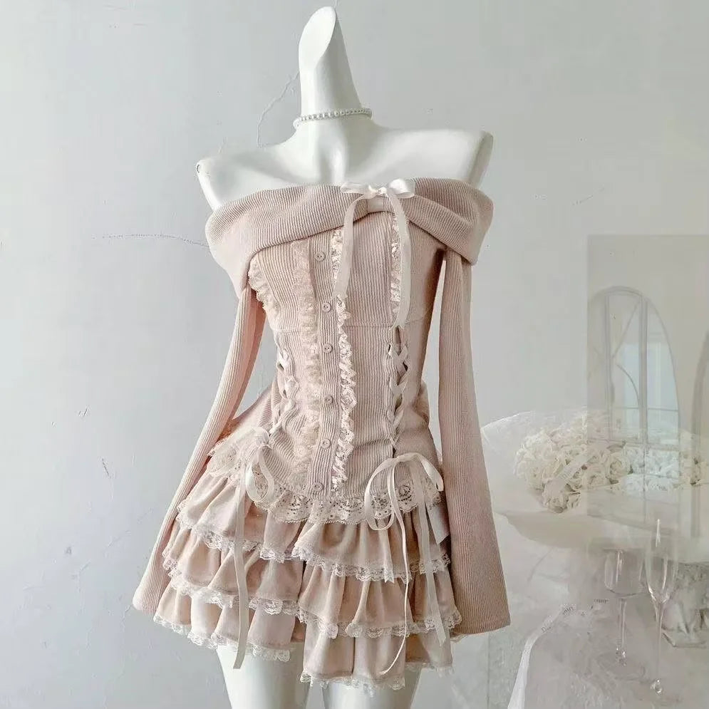 Autumn Winter  V-neck French Vintage Sweater Long Sleeve Pullovers Knitwears