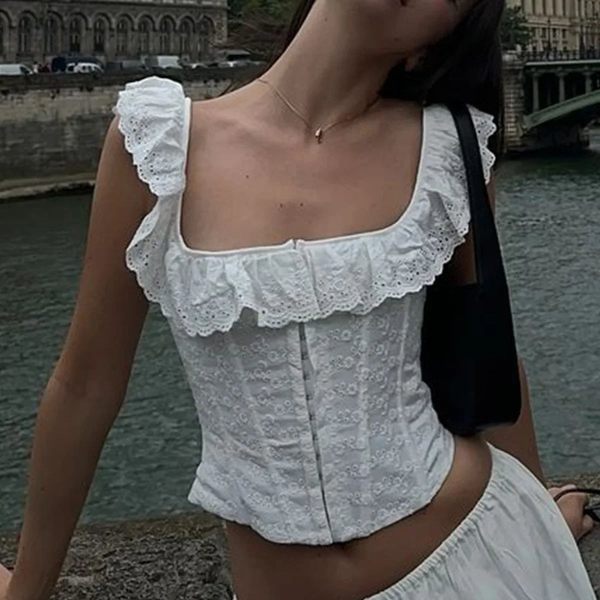 Summer White Corset Lace Up Tanks Top