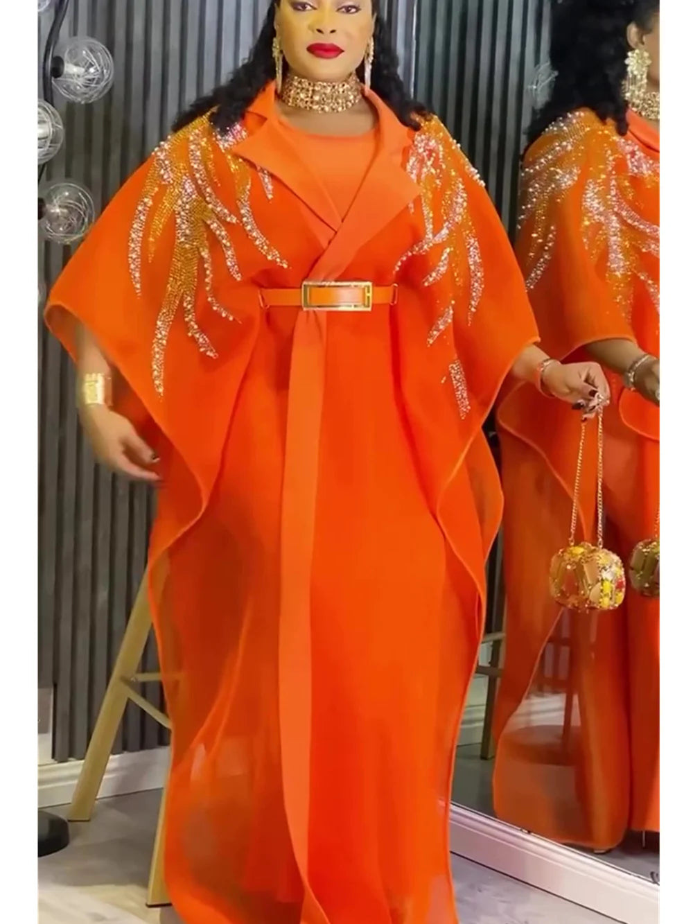 2 PCS Sets African Clothes for Women Dashiki Diamond Outfits Gown Plus Size