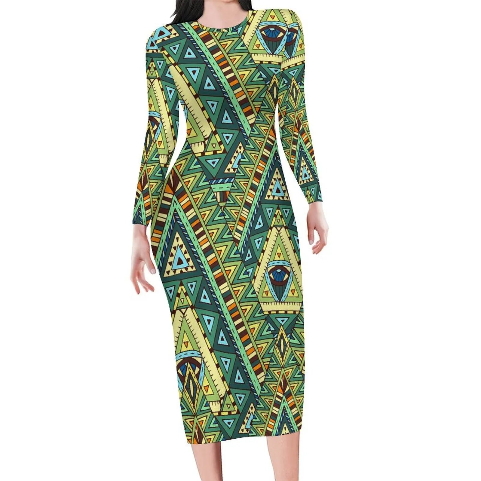 Autumn Long Sleeve African Ethnic Print Bodycon Dress
