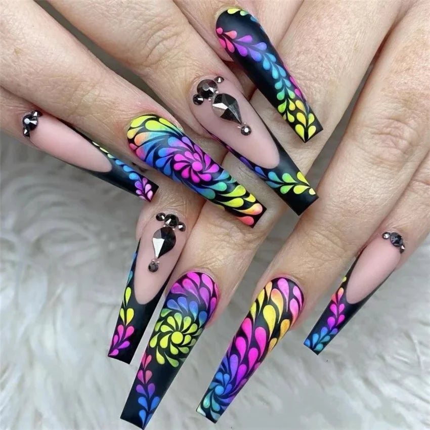 24Pcs/Set French Ballet Fake Nails Art Stars Sky Eyes Wearing False Nails