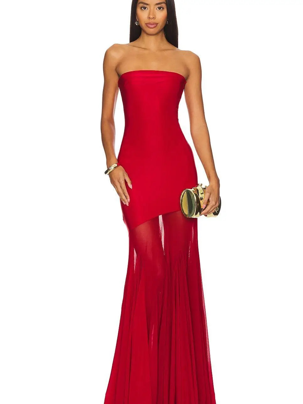 Sexy Strapless Mesh Patchwork Long Dress