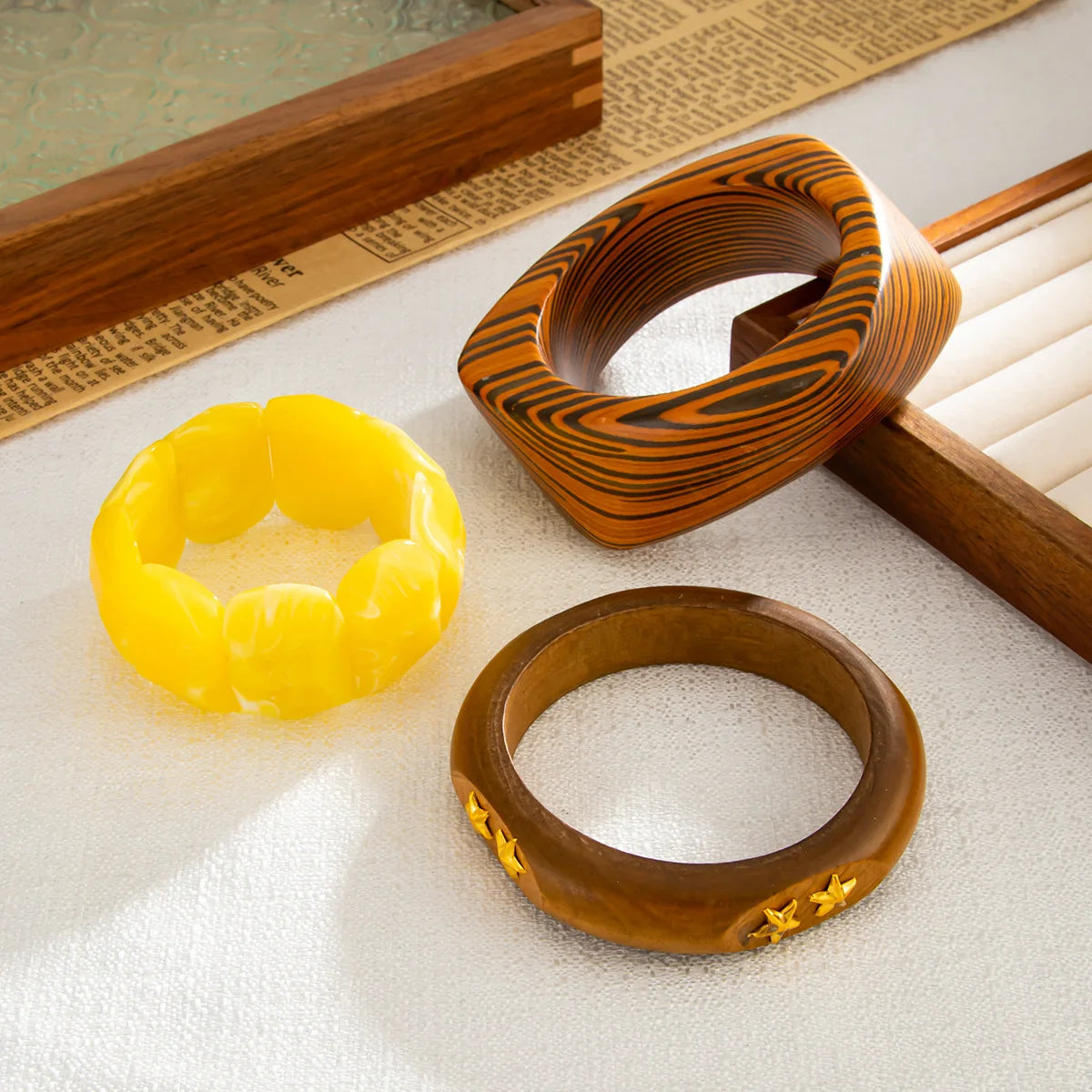 Smudged Acrylic Elastic Bangles Wood Unique Design Versatile Bracelets
