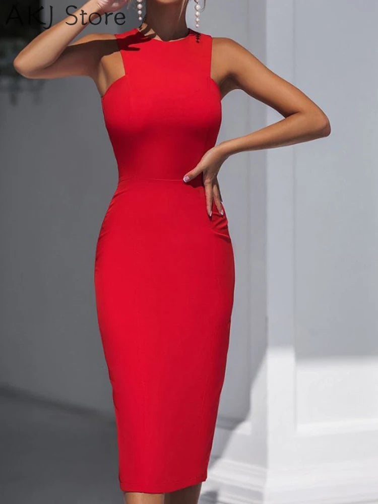 Women Sexy Sleeveless Slit Midi Dress