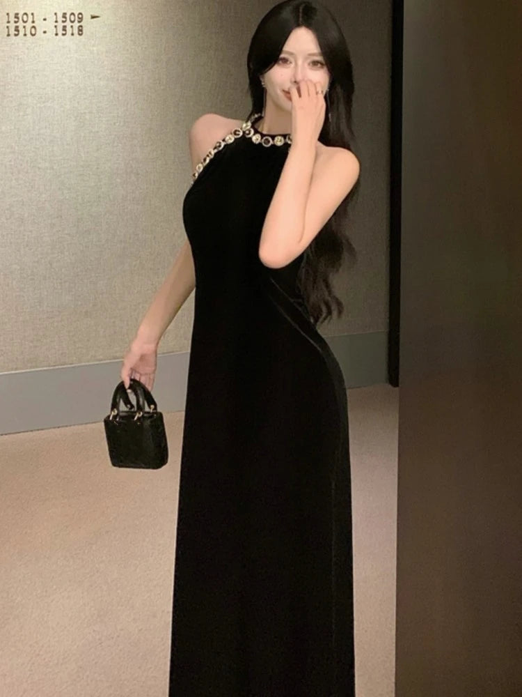 Off Shoulder Flash Diamond Velvet Dresses