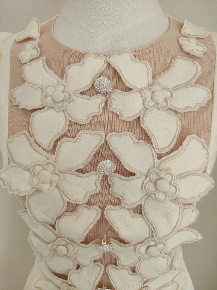 O Neck Short Sleeve Spliced Three-dimensional Jacquard Slim Elegant Dresses