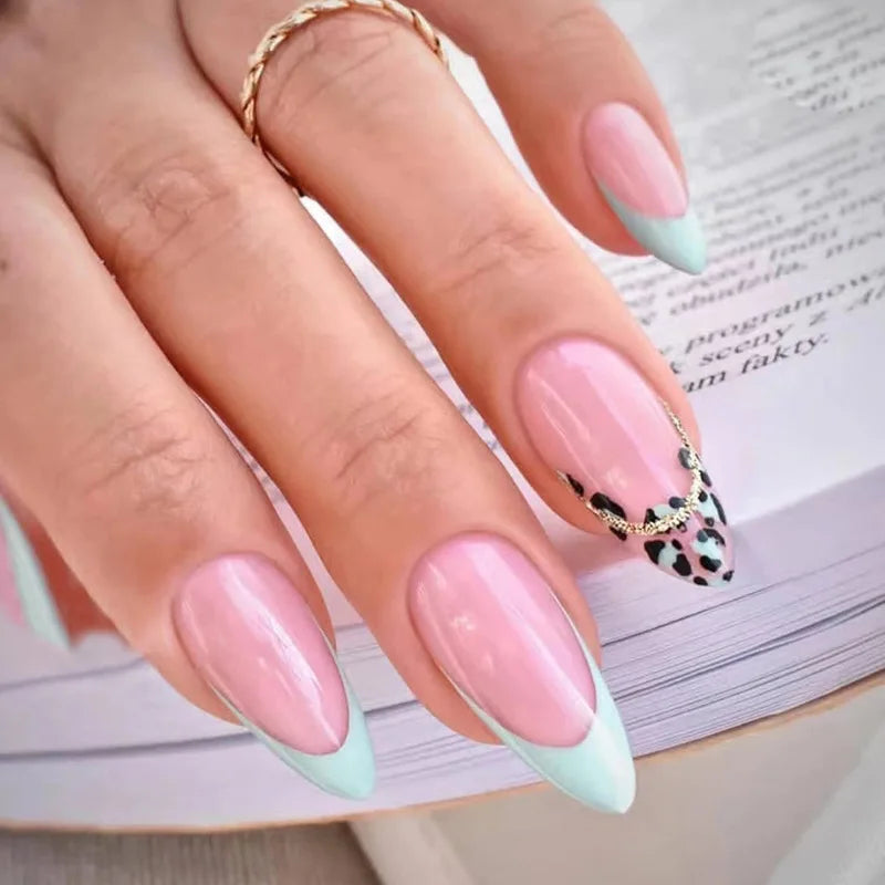 24Pcs/Box Almond Round False Nails Detachable Stiletto Fake Nails