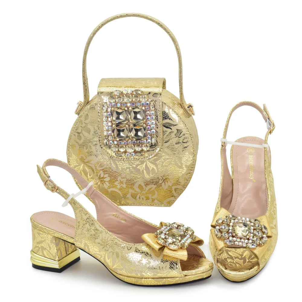 ✨ Rhinestone Italian Party Shoes & Matching Bag Set for Women