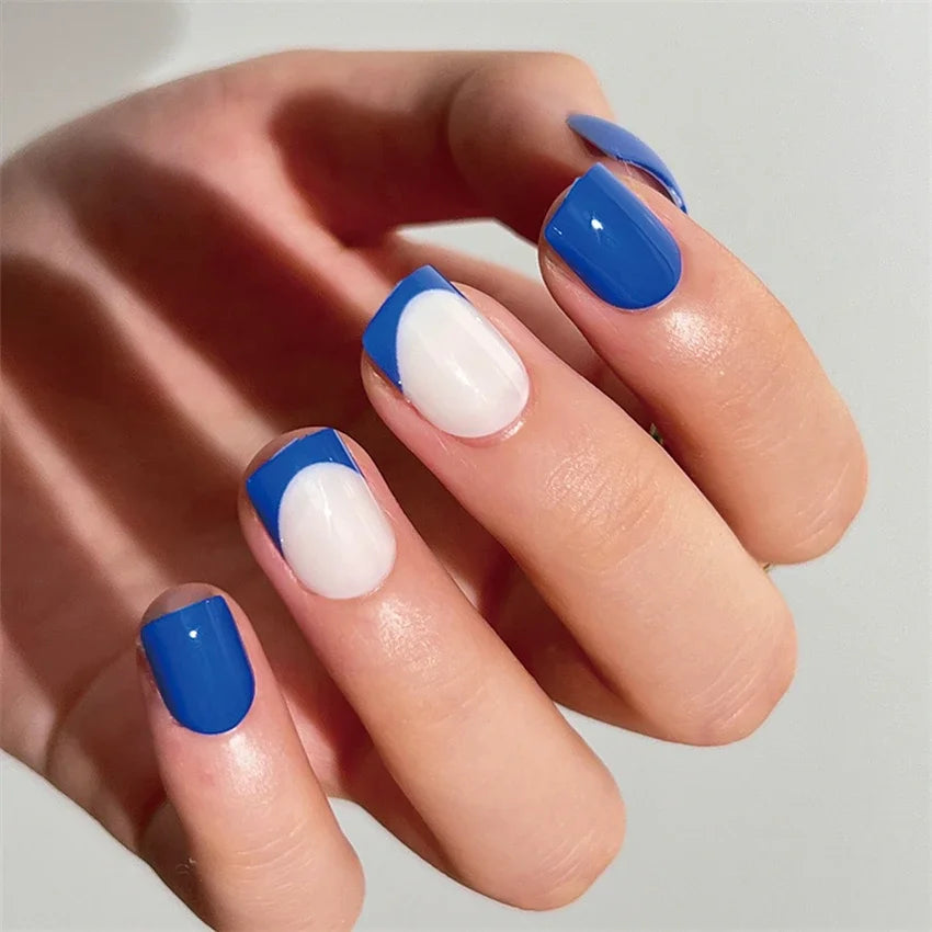 24Ps/Set Leopard Artificial Acrylic White Press on Nails Square Head Coffin Wearing False Nails Art Pink Matte French Fake Nails
