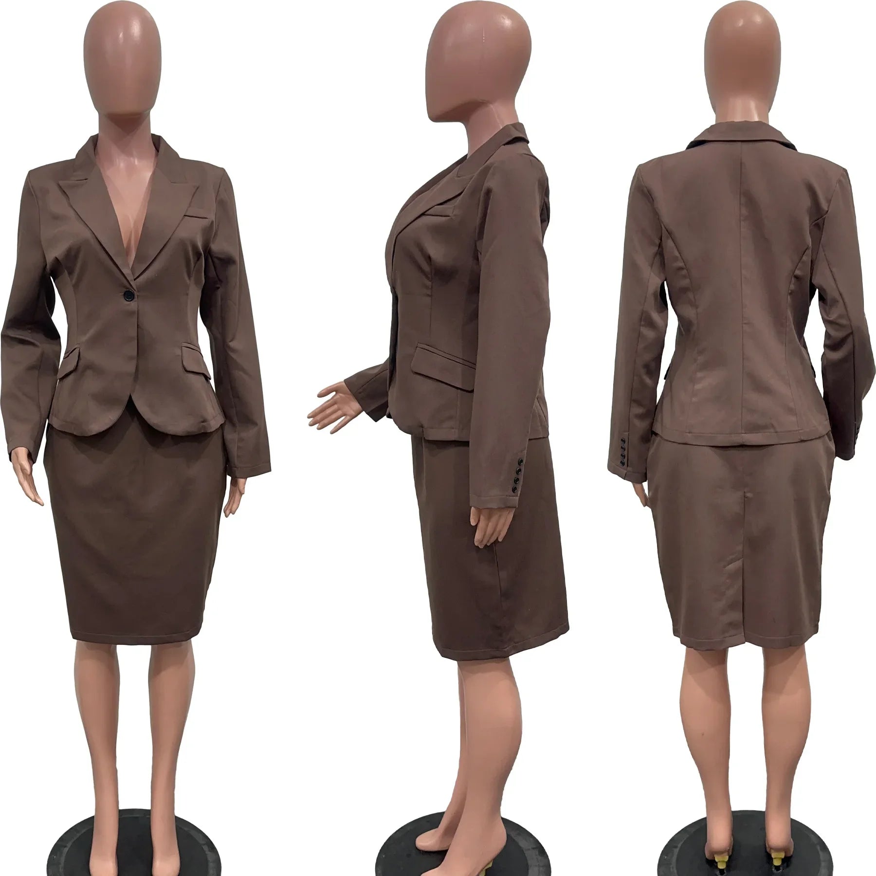 Full Sleeve Button Blazer + Skirts Suit