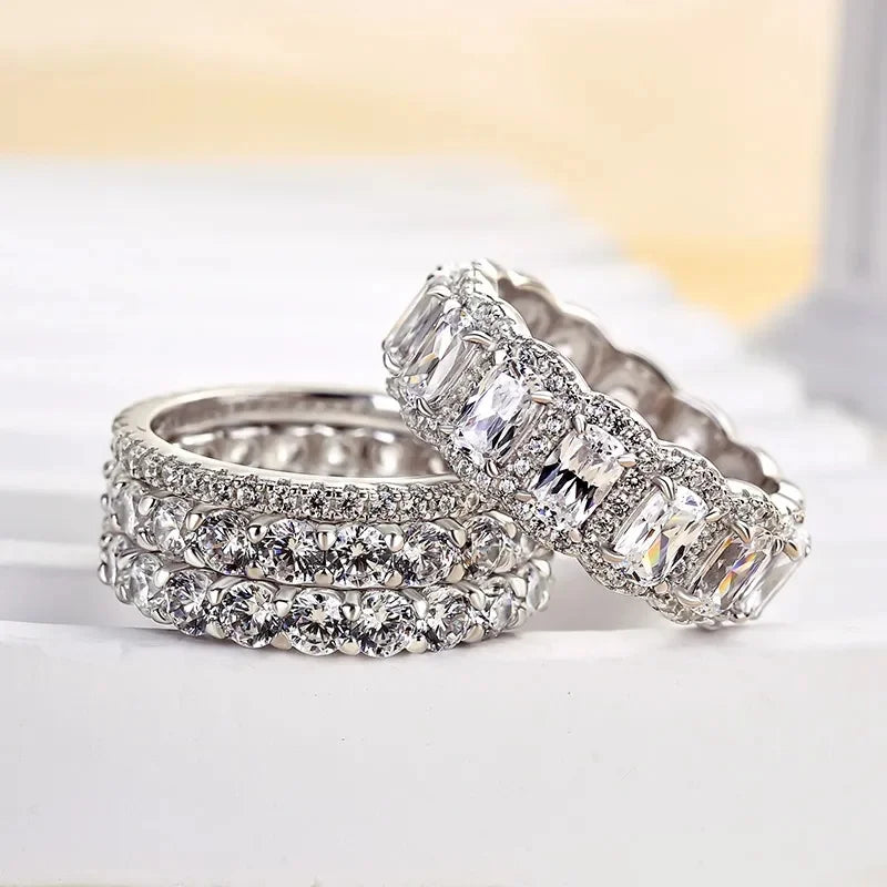4Pcs Set Modern Fashion Female Rings Sparkling CZ