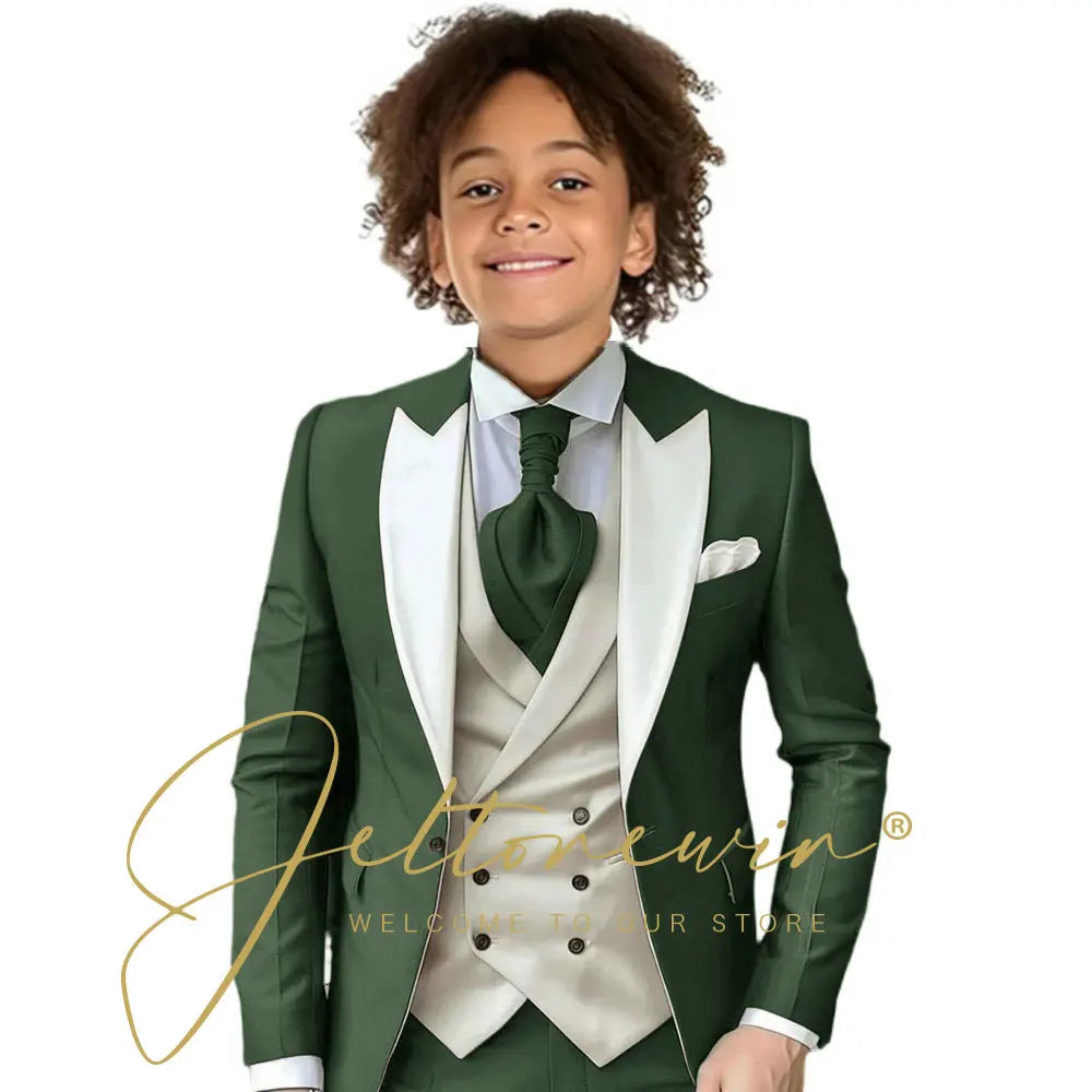 Kids Formal Wedding Suit – Jacket, Pants & Ivory Vest Tuxedo Set