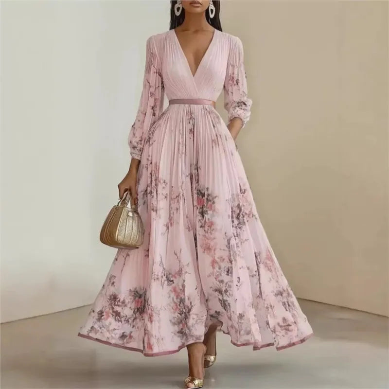 Women's Floral Pleated Maxi Dress