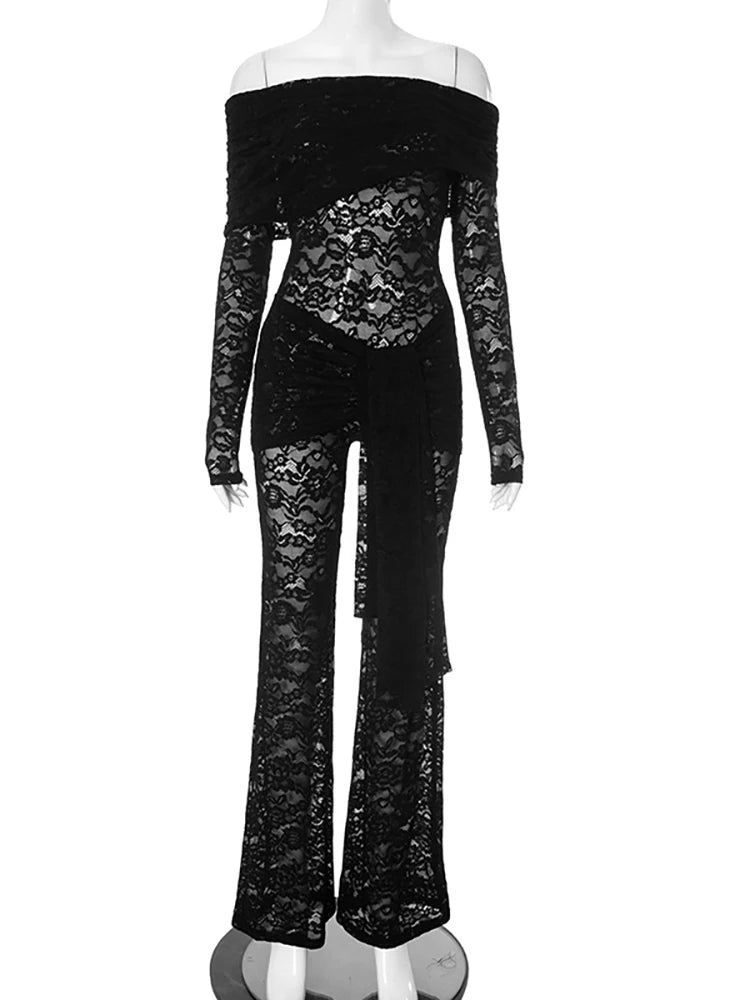 Sexy Off Shoulder See Through LaceJumpsuit