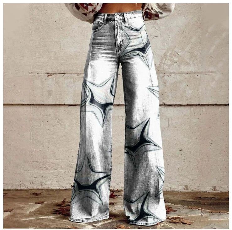 Wide-Leg Plus Size Denim-Look Casual Pants