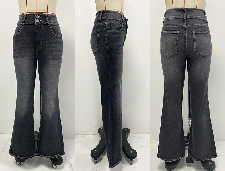 Elegant Vintage Button Pocket Straight Jeans