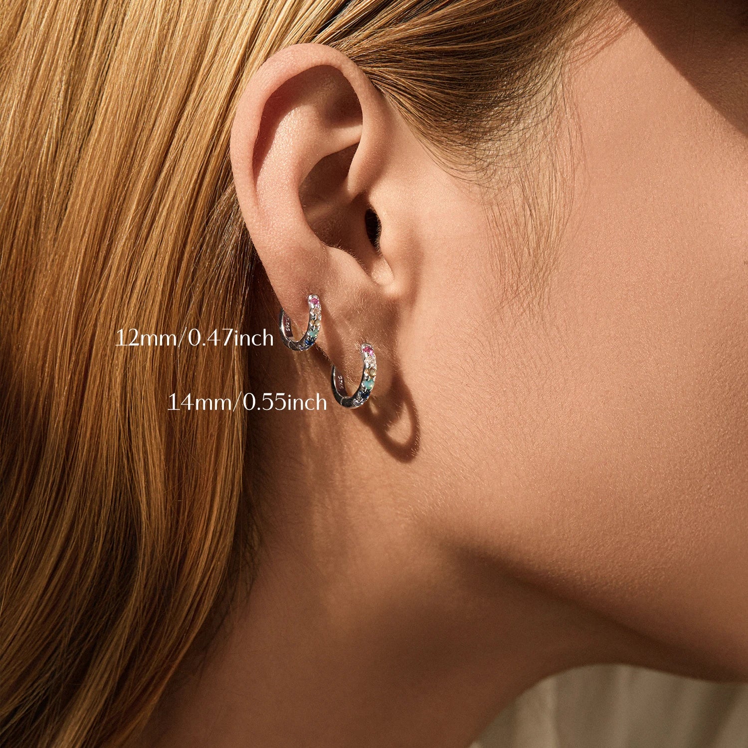 3 Sizes Colorful Ear Buckle 925 Sterling Silver Trendy Stackable Round Zirconia Hoop Earrings