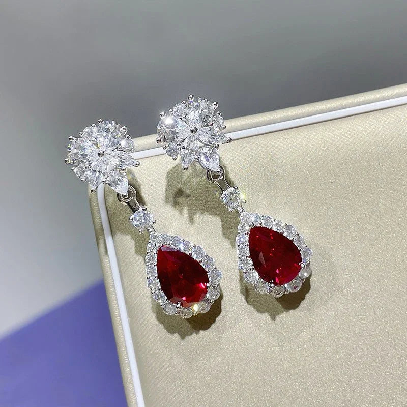 Brilliant Red CZ Drop Earrings