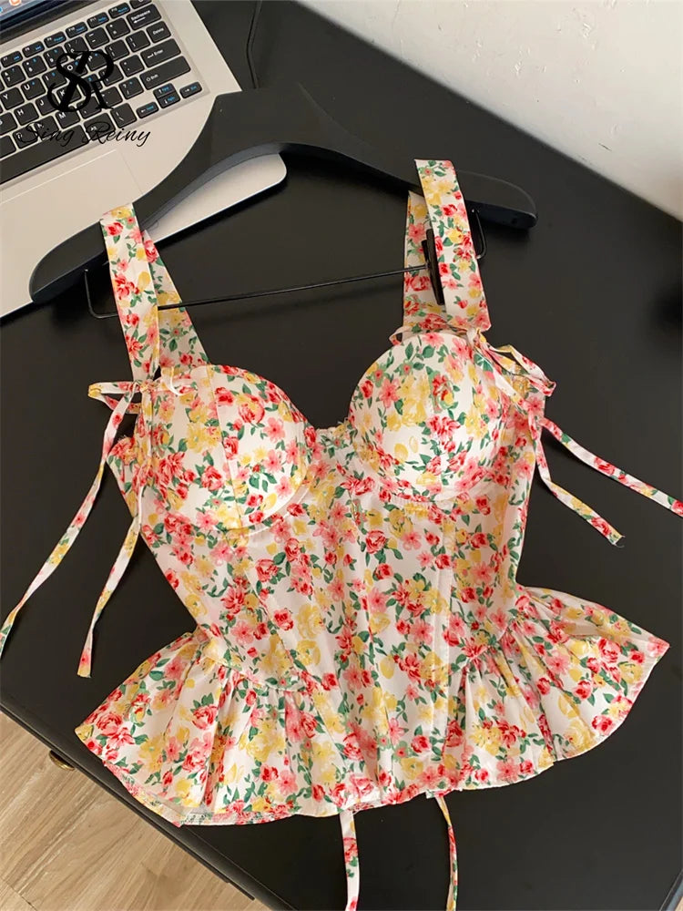 Summer Hotsweet Floral High Waist Corset Top