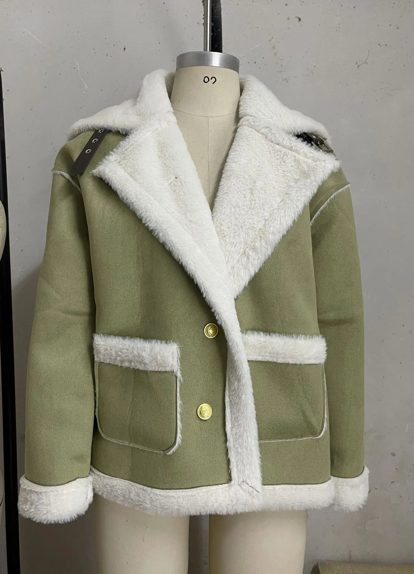 Turn Down Collar Shearling Jacket Casual Short Coat