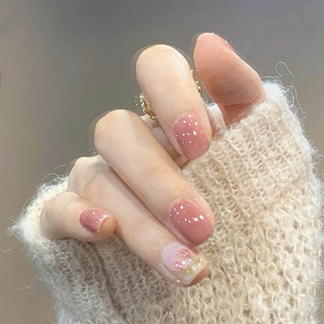 24Pcs/Box Almond Round False Nails Detachable Stiletto Fake Nails