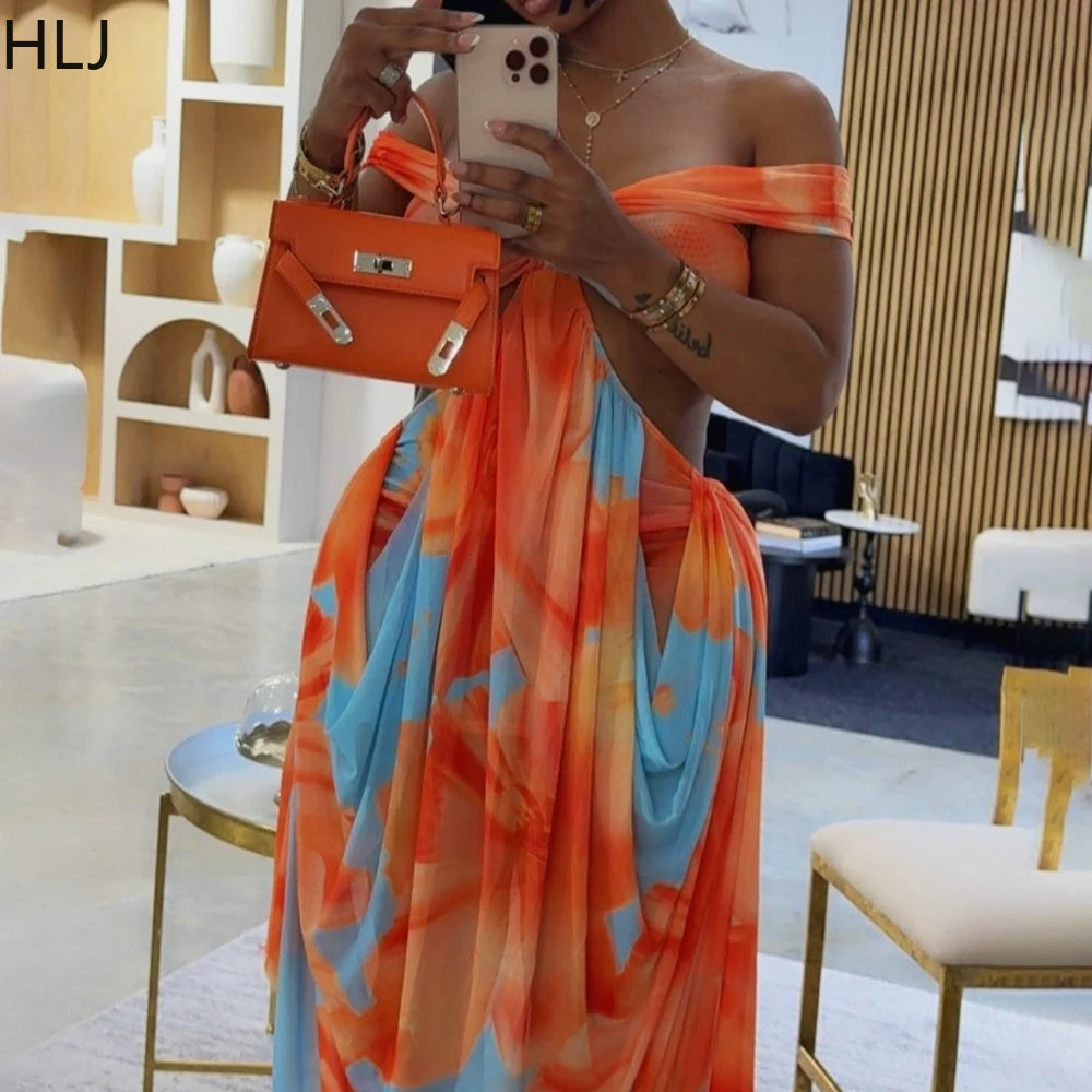 Sexy Tie Dye Patchwork Bodycon One Shoulder Hollow Out Backless Long D – Shequila's Fashions