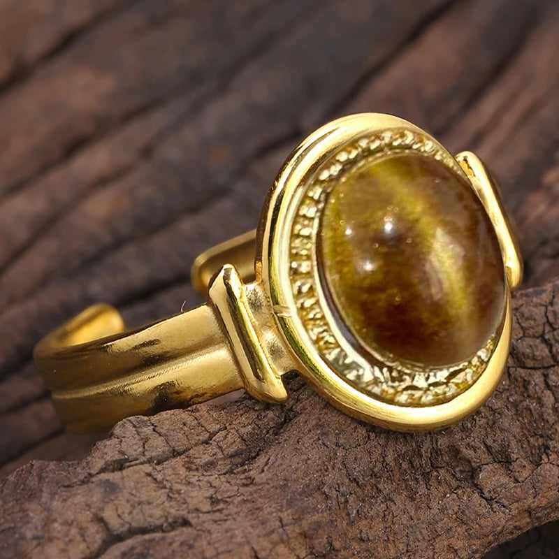 Luxury Novel Rings with Imitation Tiger Eye Stone
