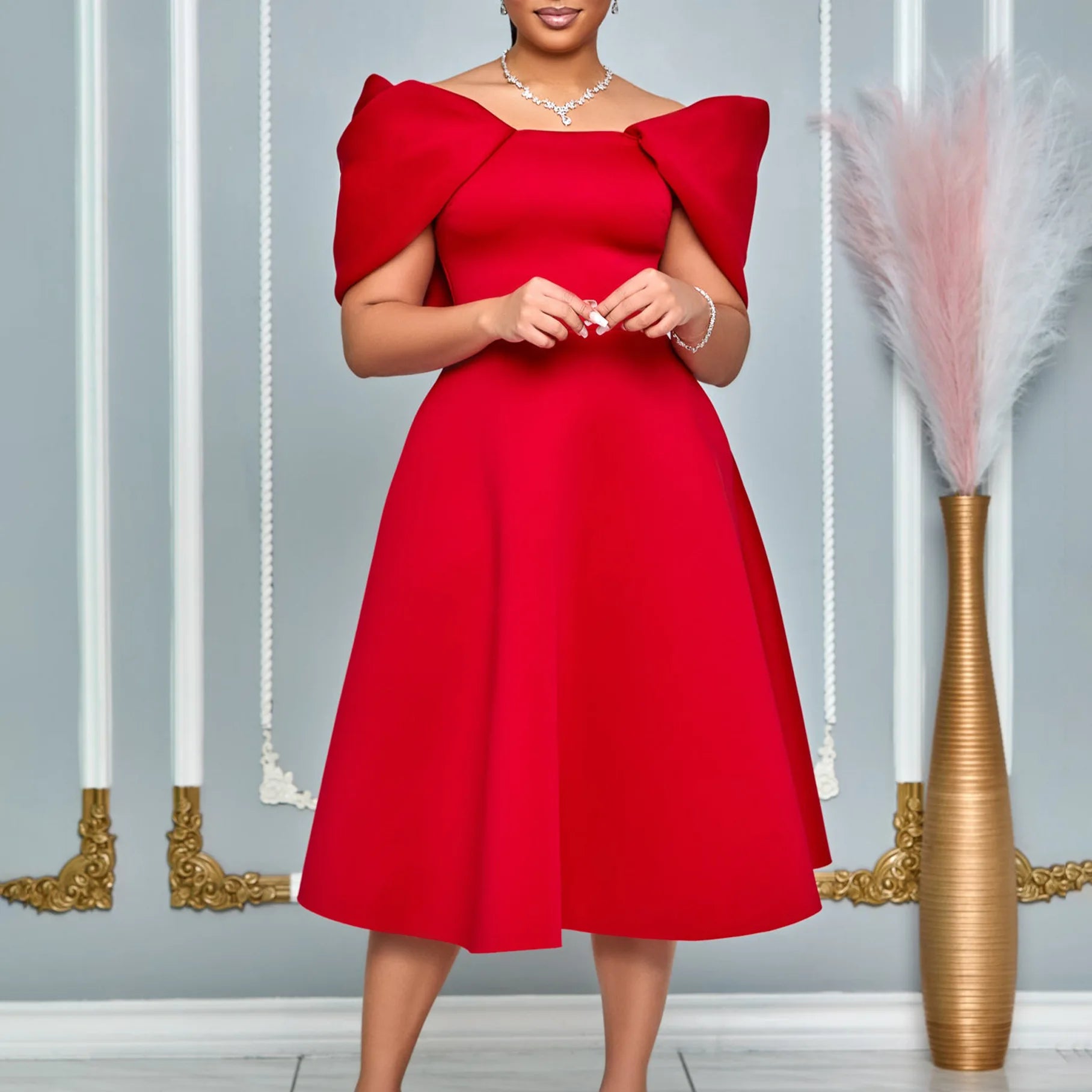 Solid Short Sleeve Plus Size Dress