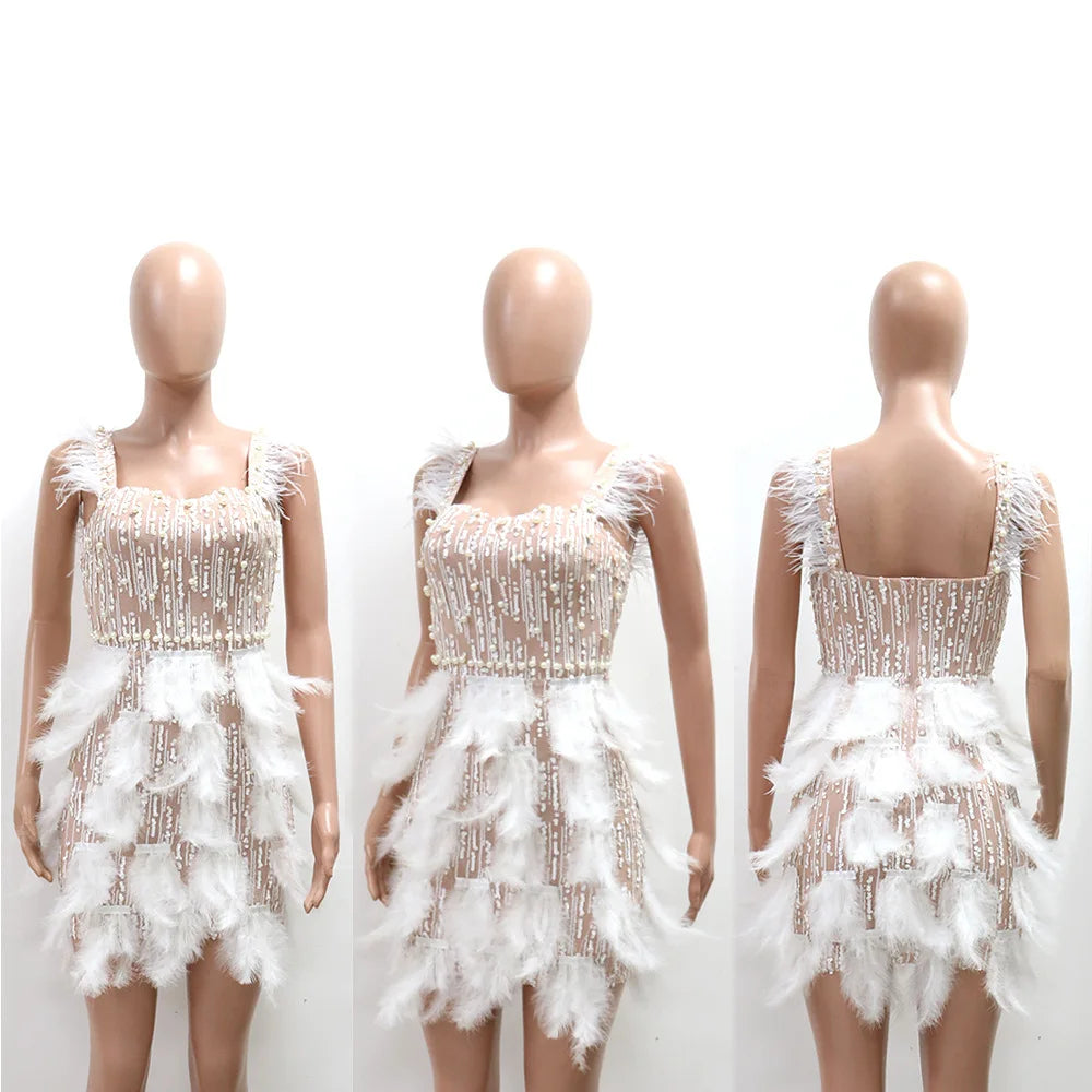 Sequin Feather Pearl Dress