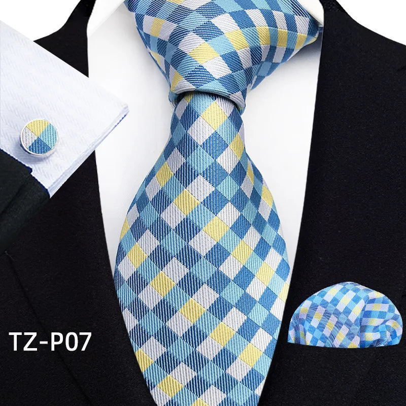 Orange Novelty Ties Plaid Flower Design Wedding Necktie Hanky Cufflinks
