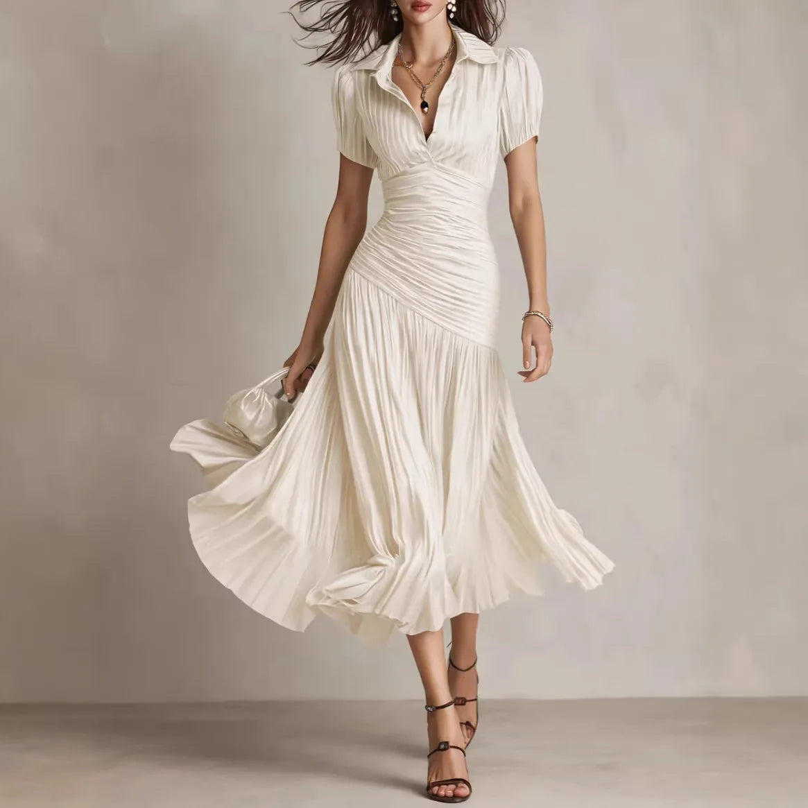 Summer Striped High-Waisted Shirt Dress