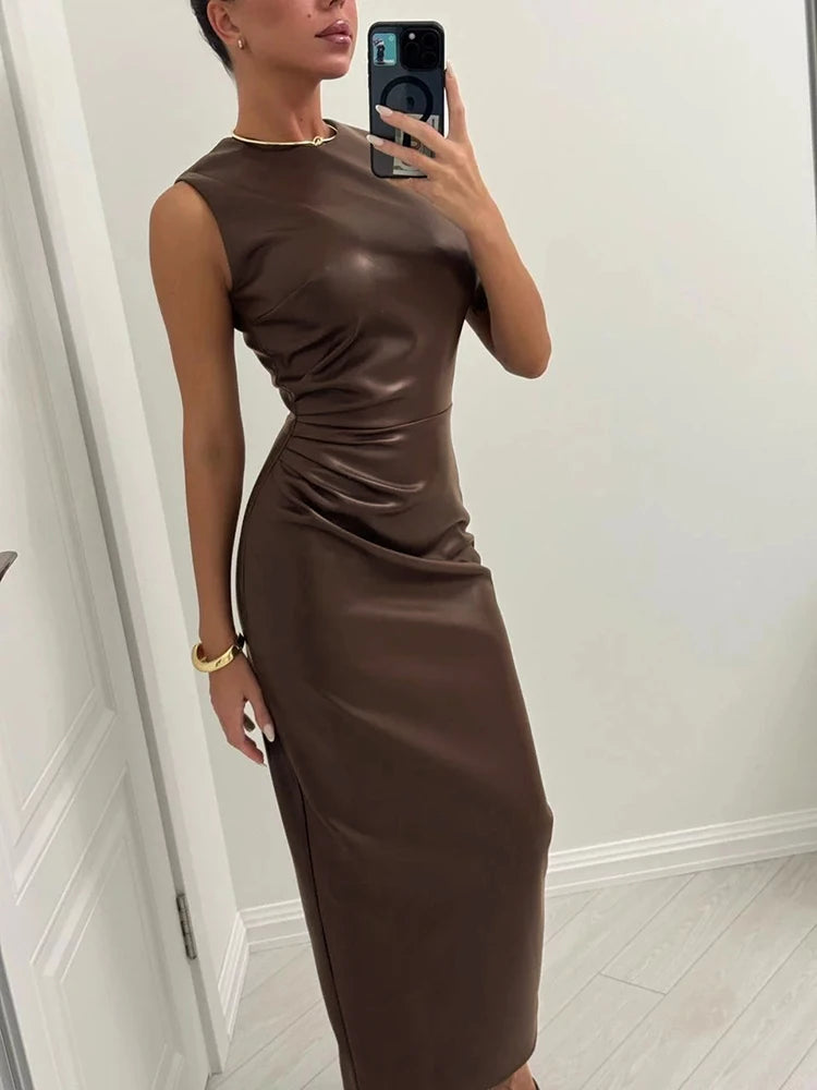 Sleeveless Leather Maxi Dress