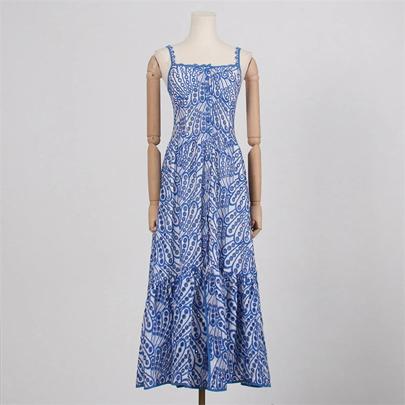 Hollow out Lace Beach Sleeveless Slim Long Dresses
