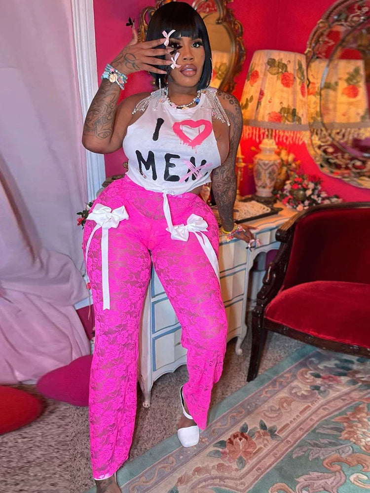 Summer White Tshirt and Pant Transparent Knitted Suit