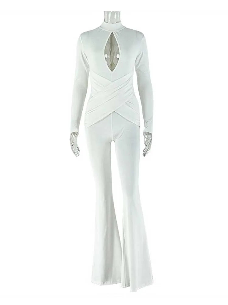 Sexy Long Sleeve Jumpsuit Collar with Cut Out One-piece Jumpsuit