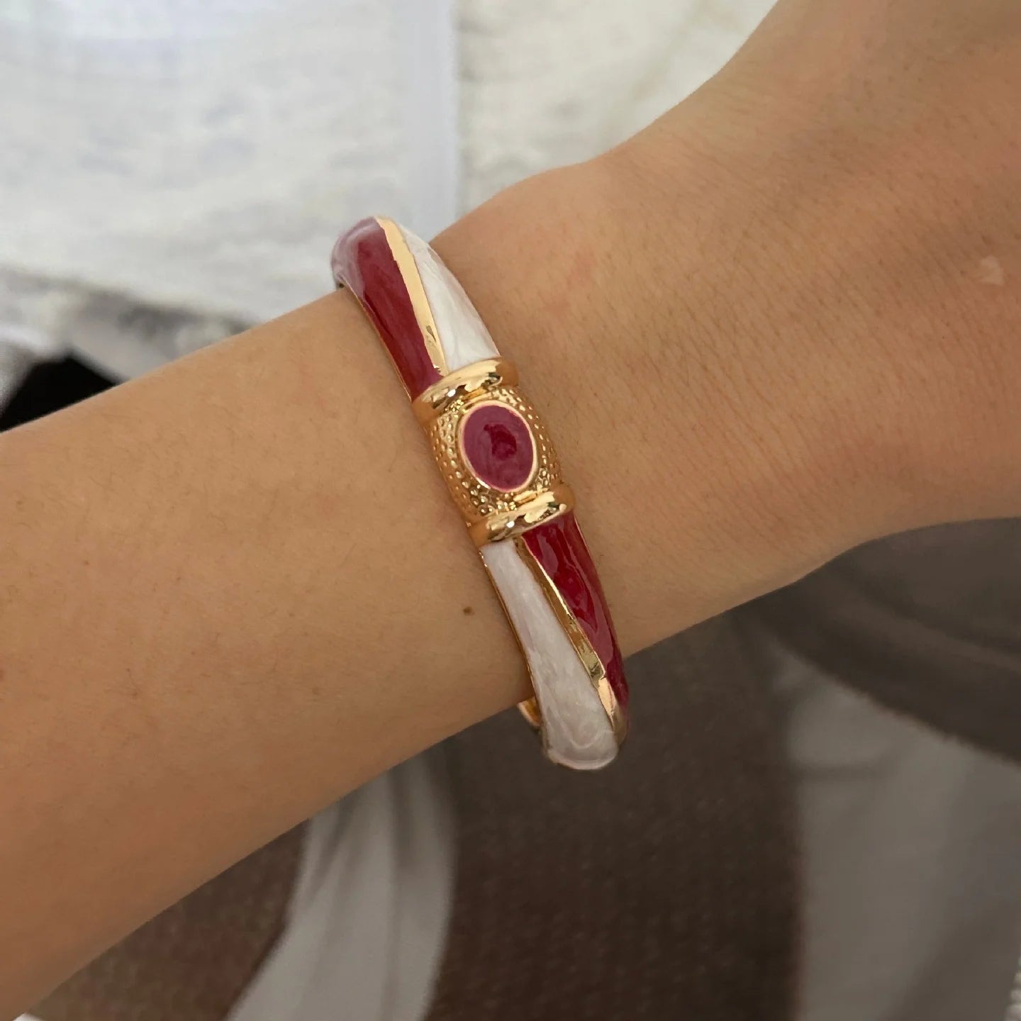 Colorful Enamel Resin Bamboo Bangle Geometry Bracelet