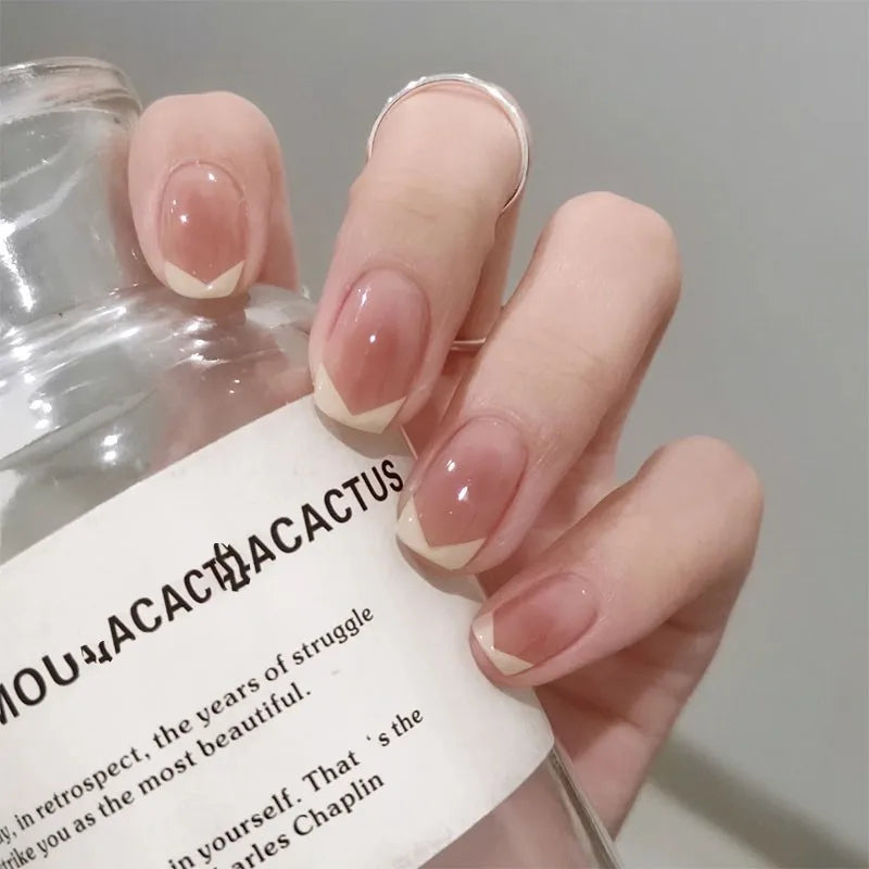 24Pcs/Box Almond Round False Nails Detachable Stiletto Fake Nails