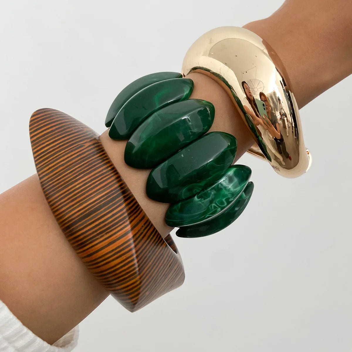 Boho Green Acrylic Resin Chunky Bangles /Hand Goth Geometric  Charm Wide Hip Hop Metal Cuff Bangle