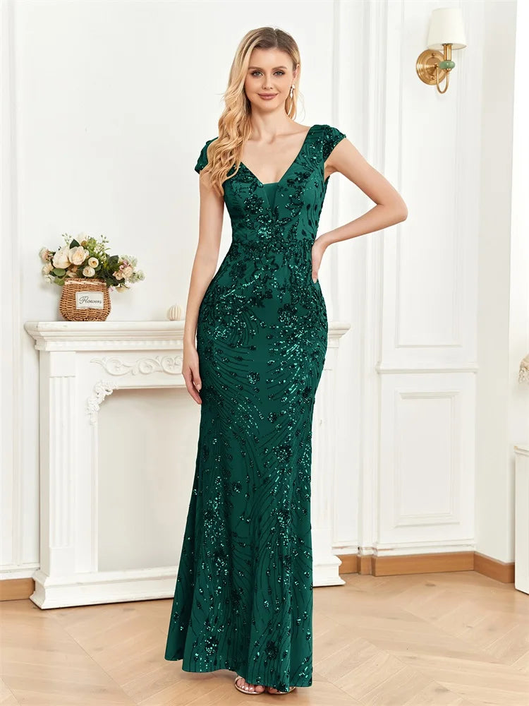 Long Mermaid Formal Deep V-neck Prom Luxury Wedding Party Dresses