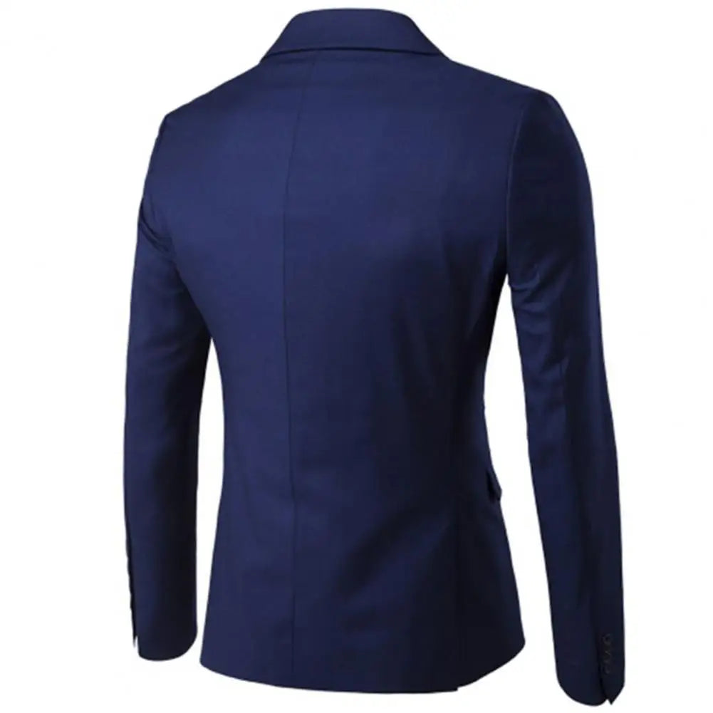 Solid Color Slim Fit Turn down Collar Anti wrinkle Groom Wedding Suit