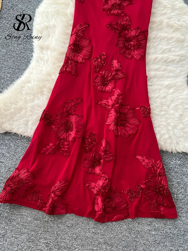 Floral Embroidery Slip Dresses
