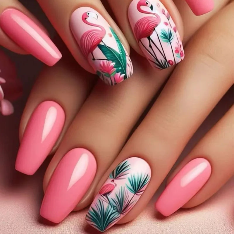 24pcs Press on Nails Flower Design