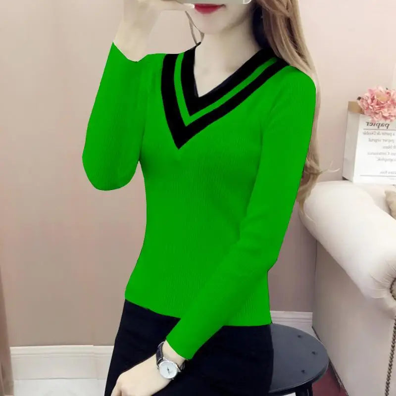 Elegant V-Neck Spliced All-match Sweaters