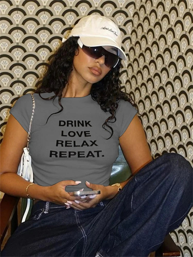 Classic Fashion Drink Love Relax Repeat T-Shirt