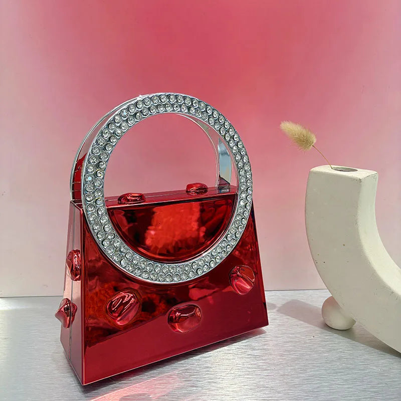 Candy Color Acrylic  Round Handle Diamond Handbag