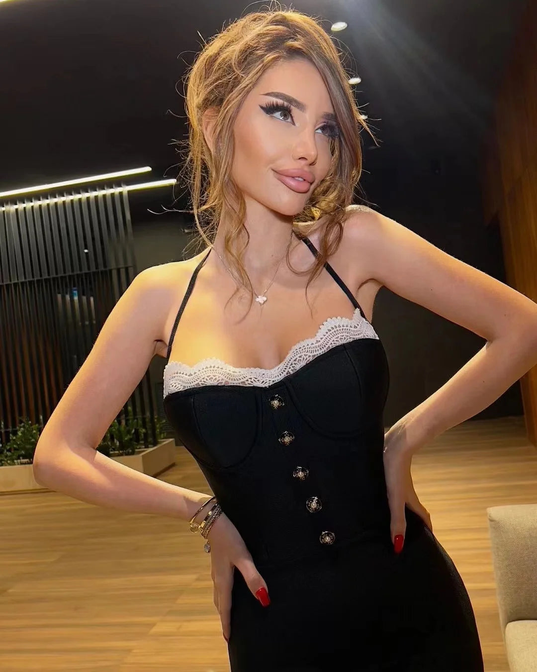 Black Sexy Lace Bodcyon Bandage Trumpet Dress