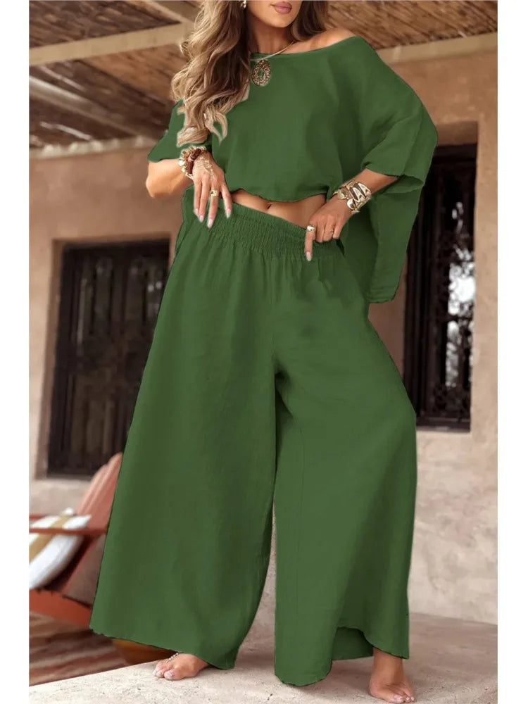 Lady Fashion 2‑Piece Off‑Shoulder Wide Leg Set