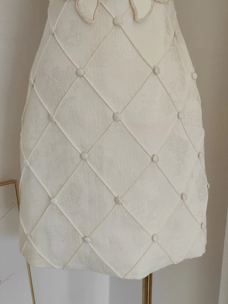 O Neck Short Sleeve Spliced Three-dimensional Jacquard Slim Elegant Dresses