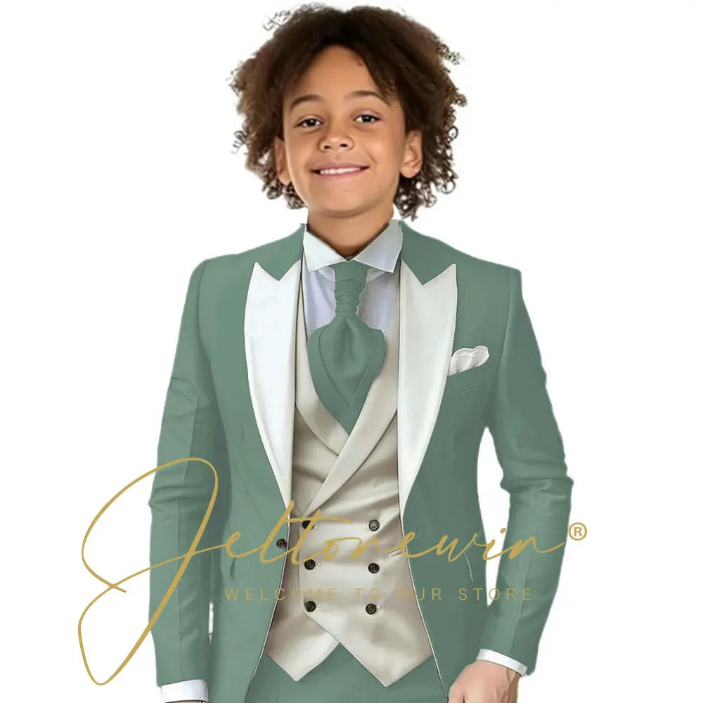 Kids Formal Wedding Suit – Jacket, Pants & Ivory Vest Tuxedo Set