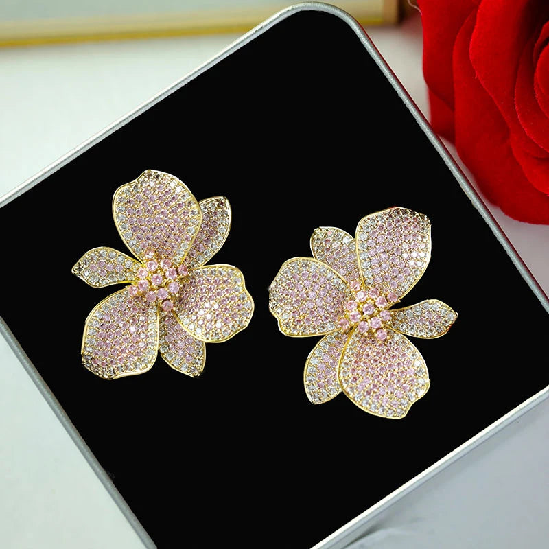 Trendy Big Flower Stud Earrings